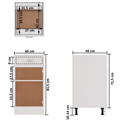 vidaXL Dulap inferior cu sertar, alb, 40 x 46 x 81,5 cm, PAL