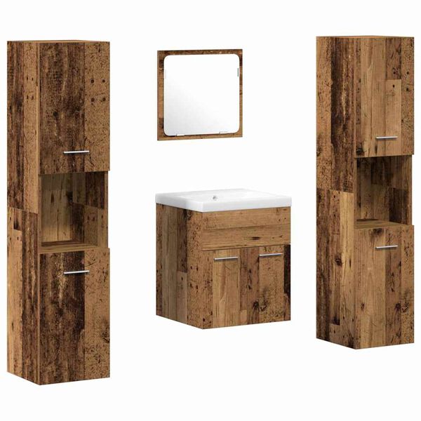 vidaXL Set de mobilier pentru baie 4 pcs Lemn vechi Lemn compozit