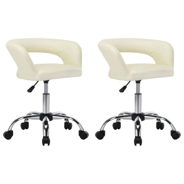 vidaXL Scaune de bucătărie, 2 buc., crem, piele ecologică