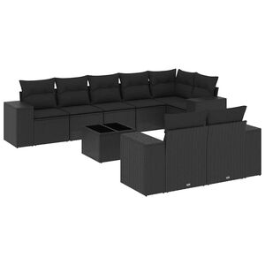 vidaXL Set mobilier de grădină cu perne, 9 piese, negru, poliratan
