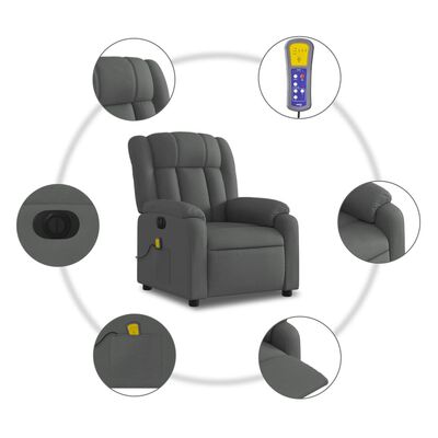 vidaXL Fotoliu electric de masaj rabatabil, gri închis, textil