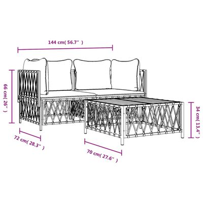 vidaXL Set mobilier de grădină, cu perne, antracit, 3 piese, oțel