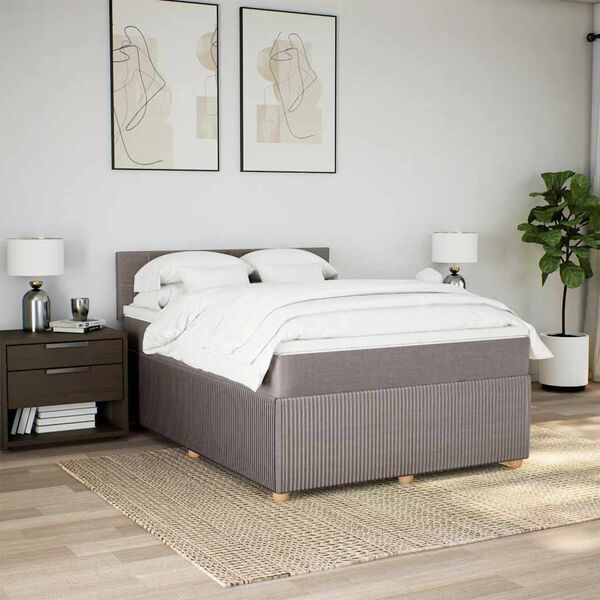 vidaXL Pat box spring cu saltea, gri taupe, 160x200 cm material textil