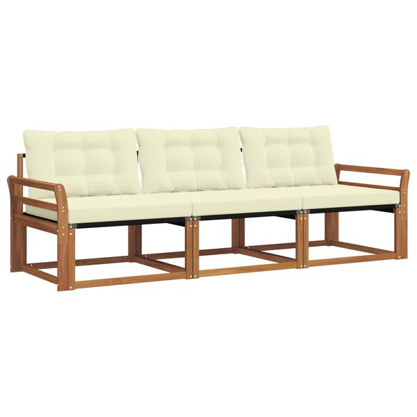 vidaXL Set de canapele de exterior cu pernă 3 pcs Natural și Crem