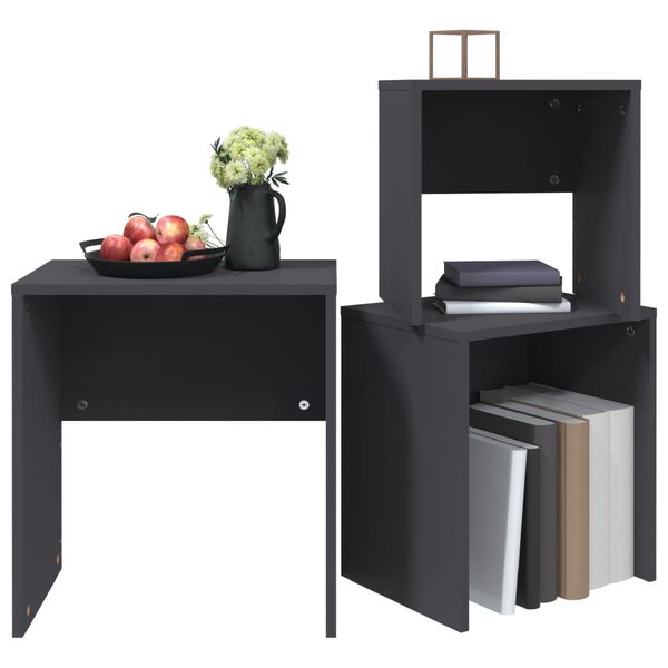 vidaXL Măsuțe de cafea suprapuse, 3 buc., gri, lemn prelucrat