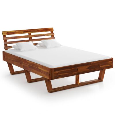 vidaXL Cadru de pat cu 2 noptiere, 140 x 200 cm, lemn masiv de acacia