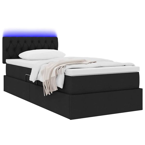 vidaXL Pat cu saltea și LED cu saltea Negru 90 x 200 cm țesătură