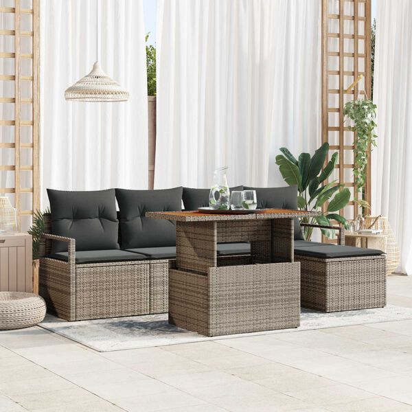 vidaXL Set de canapele pentru grădină 6 pcs Gri Rattan poli