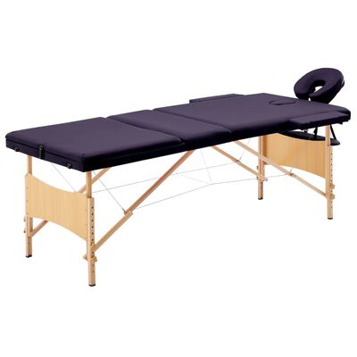 vidaXL Masă de masaj pliabilă, 3 zone, violet, lemn
