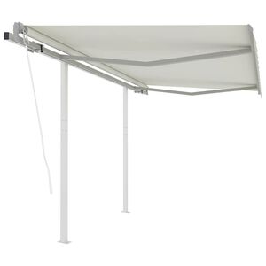 vidaXL Copertină retractabilă automat cu st&acirc;lpi, crem, 3x2,5 m