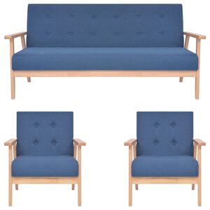 vidaXL Set de canapele, 3 piese, albastru, material textil
