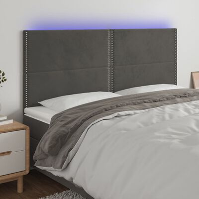 vidaXL Tăblie de pat cu LED, gri închis, 180x5x118/128 cm, catifea