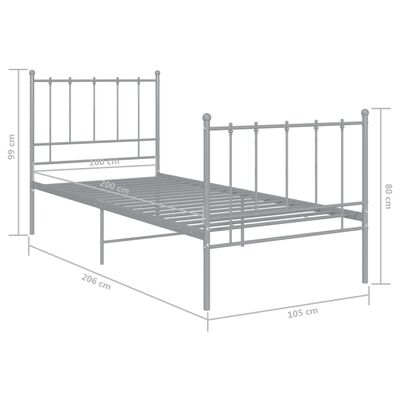 vidaXL Cadru de pat, gri, 100x200 cm, metal