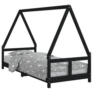 vidaXL Cadru de pat pentru copii, negru, 80x200 cm, lemn masiv de pin