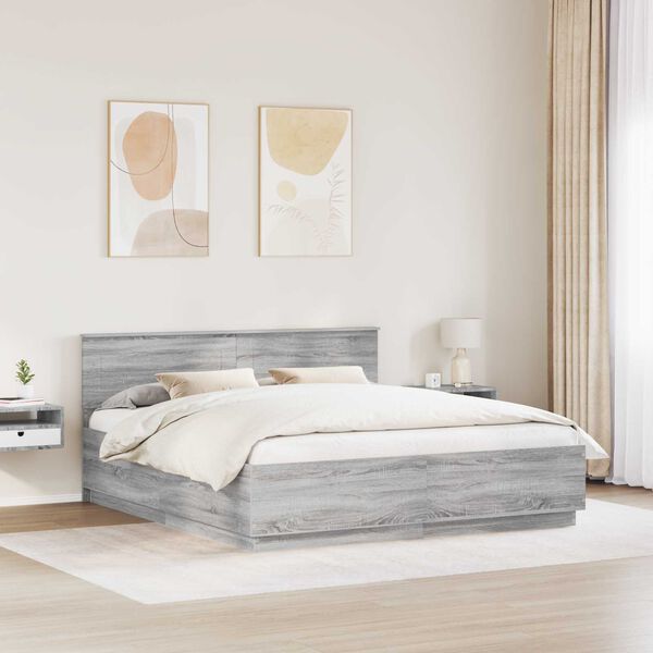 vidaXL Cadru de pat cu headboard Gri Sonoma 180 x 200 cm Lemn compozit