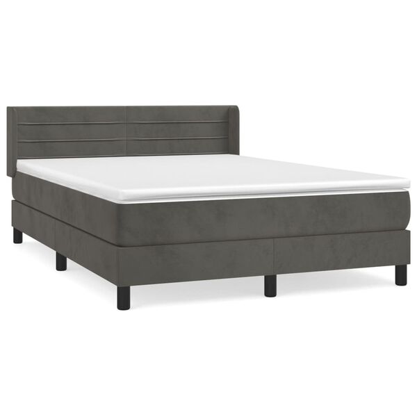 vidaXL Pat box spring cu saltea, gri &icirc;nchis, 140x190 cm, catifea