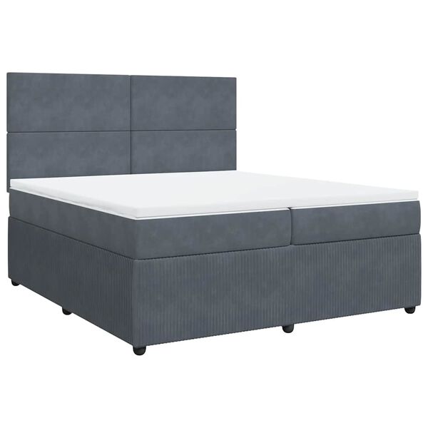 vidaXL Pat box spring cu saltea, gri &icirc;nchis, 200x200 cm, catifea