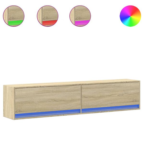 vidaXL Dulap TV de perete cu lumini LED, stejar sonoma, 180x31x38 cm