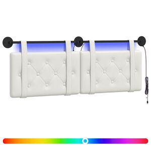 vidaXL Tăblie de pat suspendată Cu lumină LED Alb Piele artificială
