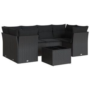 vidaXL Set canapele de grădină cu perne, 7 piese, negru, poliratan