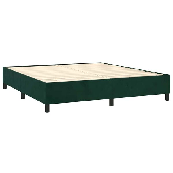 vidaXL Pat box spring cu saltea, verde &icirc;nchis, 160x200 cm, catifea