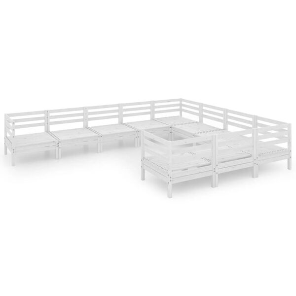 vidaXL Set mobilier de grădină, 10 piese, alb, lemn masiv de pin