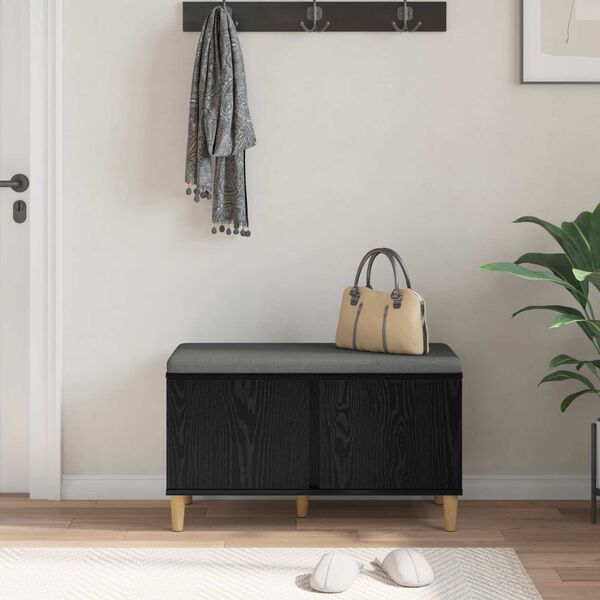 vidaXL Bancă pentru hol cu pernă cu ușă Stejar Negru 60 x 38 x 46 cm