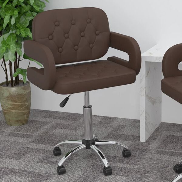 vidaXL Scaun de bucătărie pivotant, maro, piele ecologică