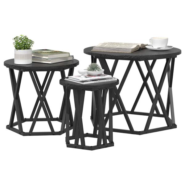 vidaXL Masă laterală nesting 3 pcs Stejar Negru