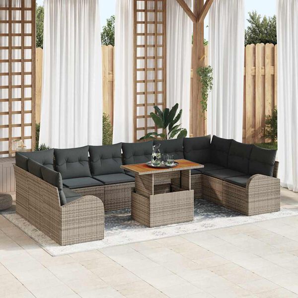 vidaXL Set de canapele pentru grădină 11 pcs Gri Rattan poli