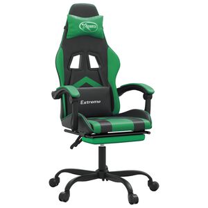 vidaXL Scaun de gaming pivotant/suport picioare negru/verde piele eco
