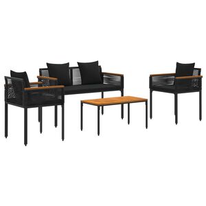 vidaXL Set de Mobilier pentru Exterior cu pernă 4 pcs Negru Ratan PE