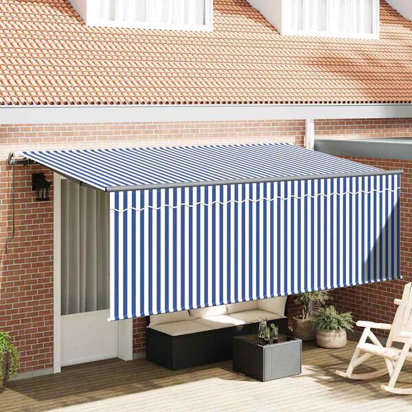 vidaXL Cortina Retractabilă Dungi Manual Albastru și alb 350 x 200 cm