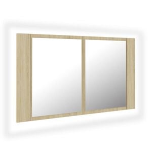 vidaXL Dulap de baie cu oglindă și LED, stejar Sonoma, 80x12x45 acril