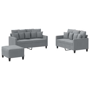 vidaXL Set de canapele cu perne, 3 piese, gri deschis, textil