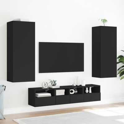 vidaXL Unități TV de perete, 5 piese, negru, lemn prelucrat