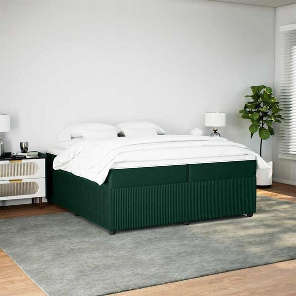 vidaXL Pat box spring cu saltea, verde &icirc;nchis, 200x200 cm, catifea