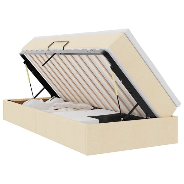 vidaXL Pat cu saltea și spațiu de depozitare Crem 90 x 190 cm