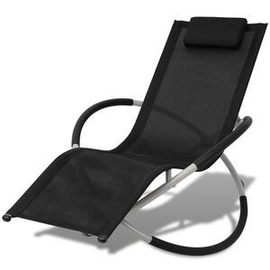 vidaXL Șezlong de plajă geometric, negru și gri, oțel