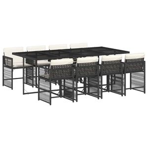 vidaXL Set mobilier de grădină cu perne, 9 piese, negru, poliratan
