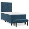 vidaXL Pat box spring cu saltea, albastru &icirc;nchis, 90x200 cm, catifea