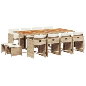 vidaXL Set mobilier de grădină cu perne, 13 piese, bej, poliratan