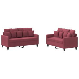 vidaXL Set canapea cu perne, 2 piese, roșu vin, material textil