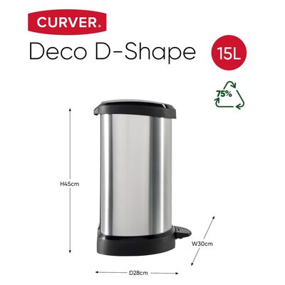 Curver Coș de gunoi cu pedală „Deco” în formă de D, 15L, argintiu