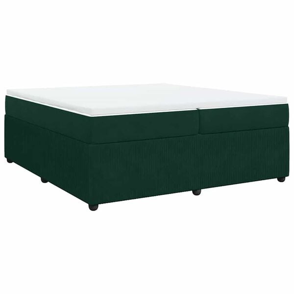 vidaXL Pat box spring cu saltea, verde &icirc;nchis, 200x200 cm, catifea