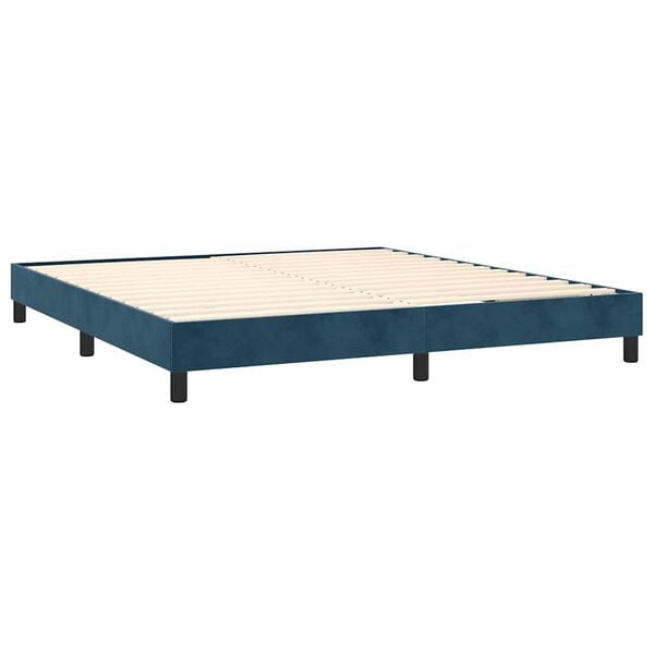 vidaXL Pat box spring cu saltea, albastru &icirc;nchis, 160x200 cm, catifea