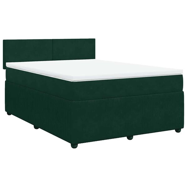 vidaXL Pat box spring cu saltea, verde &icirc;nchis, 140x200 cm, catifea