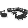 vidaXL Set mobilier de grădină, 12 piese, negru, lemn masiv de pin