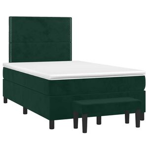 vidaXL Pat box spring cu saltea, verde &icirc;nchis, 120x190 cm, catifea
