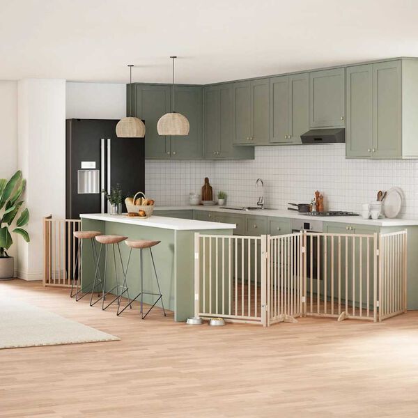 vidaXL Poartă de c&acirc;ini pliabilă cu ușă, 12 panouri, 960 cm, lemn plop